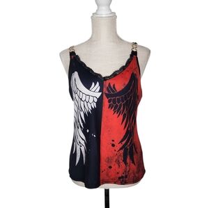 5/$15 Red Black Angel Wings Chain Lace Camisole Tank Top